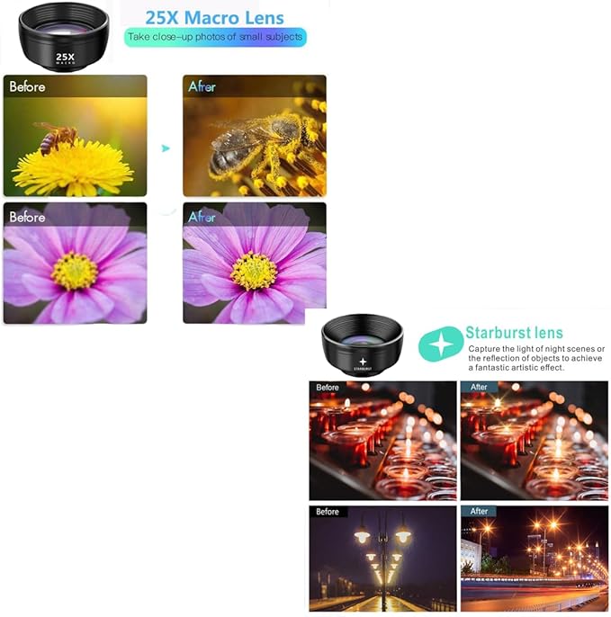 3-in-1 Phone Camera Lens Kit – 210° Fisheye Lens, 120° Wide Angle Lens, 20X Macro Lens for iPhone, Samsung & Android Smartphones – HD Optical Glass, Universal Clip, Portable Case (Black) (3 in 1)