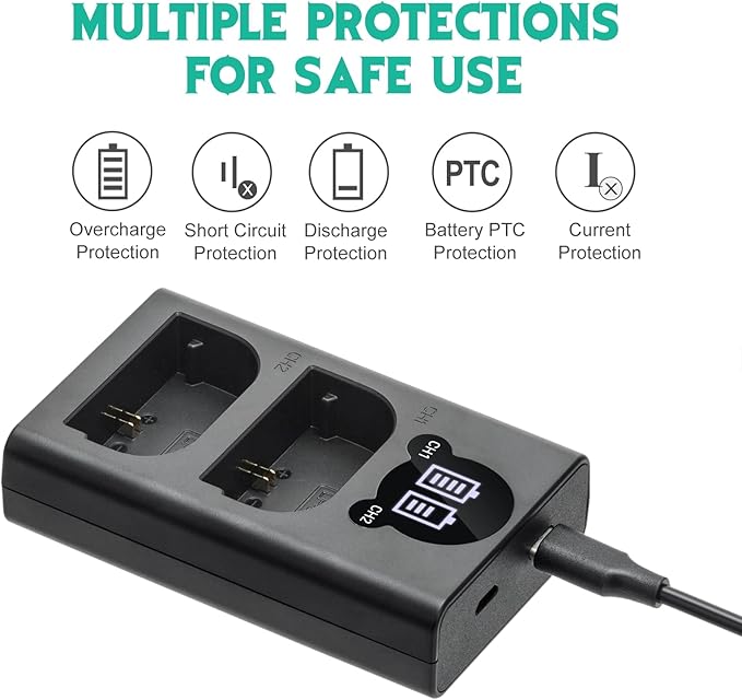Kimaru LP-E6 Battery Charger, Double Slot LC-E6 Charger for Canon EOS R5, R6, R6 Mark II, R7, 90D, 80D, 70D, 60D, 5D 6D 7D Mark II Cameras.