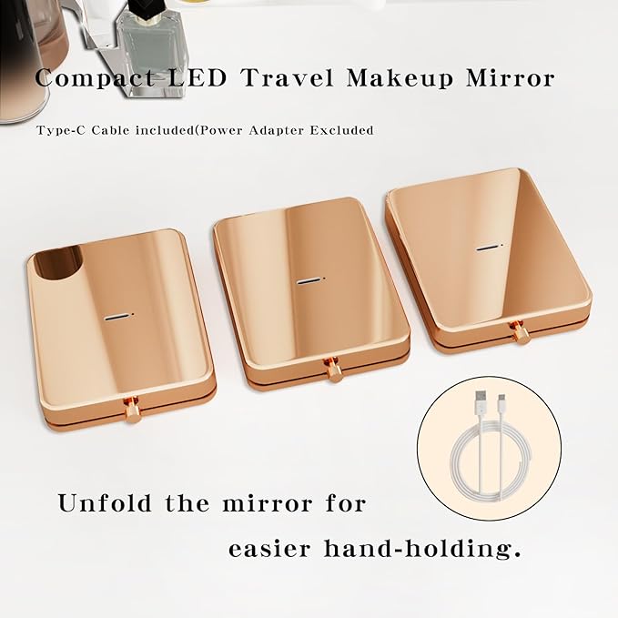 To My Beautiful Sister Gift - Rose Gold Rechargeable LED Compact Mirror, Personalized Sister Gifts from Sister/Brother, Pocket Mirror with Light for Women Girl, Birthday Christmas BFF Stocking Stuffer