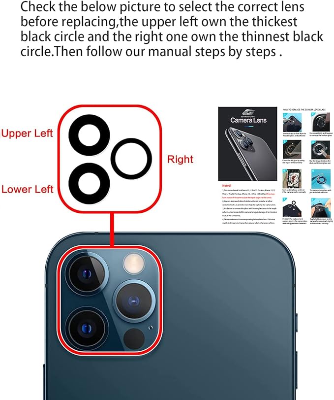 Rear Camera Lens Covers Replacement for iPhone 12 Pro, GVKVGIH Back Camera Len Glass Replacement with Double-Sided Adhesive & Repair Tool Kit (for 12Pro)