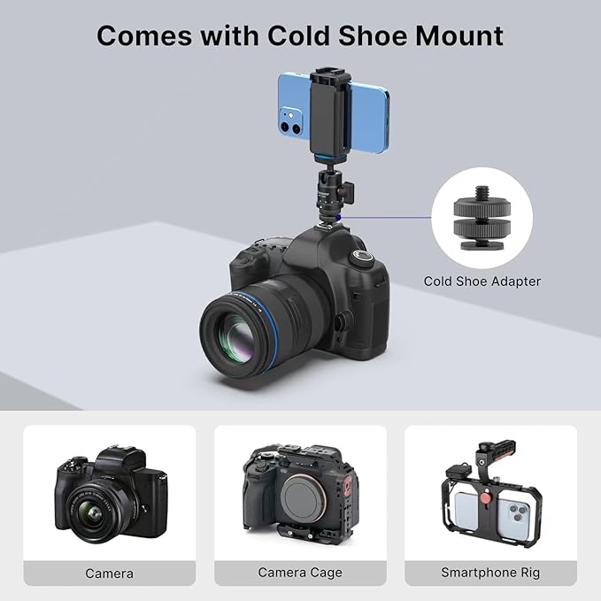 Mini Ball Head, Panoramic Camera Tripod Head with 1/4" Screw and Dual Hot Shoe Mount, 360 Rotatable Metal Adapter for DSLR Camera Tripods Monopods Camcorder Light Microphone, Max Load 5.5lbs