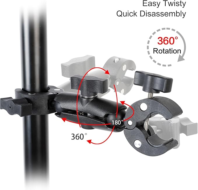 PellKing Camera Motorcycle Mount for Insta360 X5/X4/X3/X2,Double Super Clamp Mount Umbrella clamp Holder for Monitor Bracket Magic Socket Arm with 1/4 Thread for Moto Bike Bicycle Handlebar