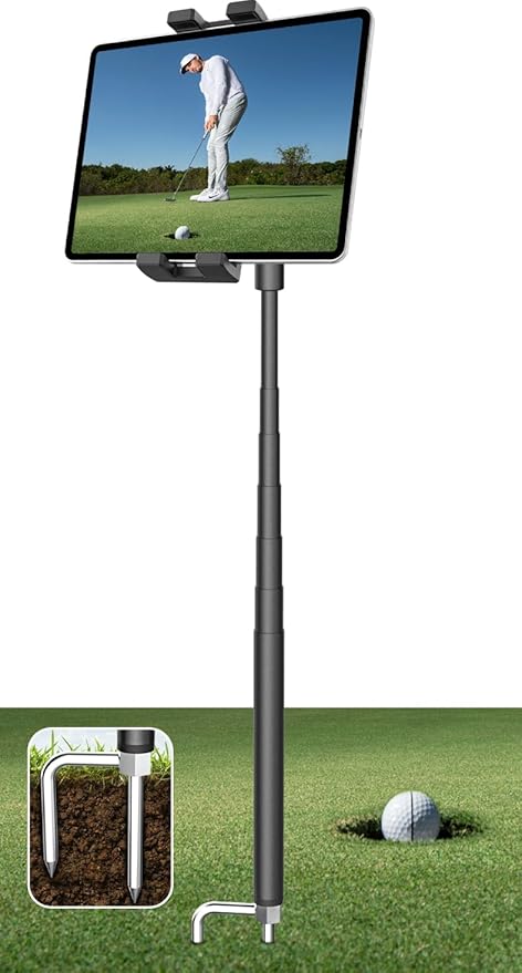 GDZN 57" Golf Monopod Selfie Stick - [Metal Pole] Golf Tablet Holder for Record Swing, Putting, Golf Training Aid, Tablet Tripod Stand Compatible with 4.7-13" iPad Pro/Air/Mini, iPhone, Galaxy