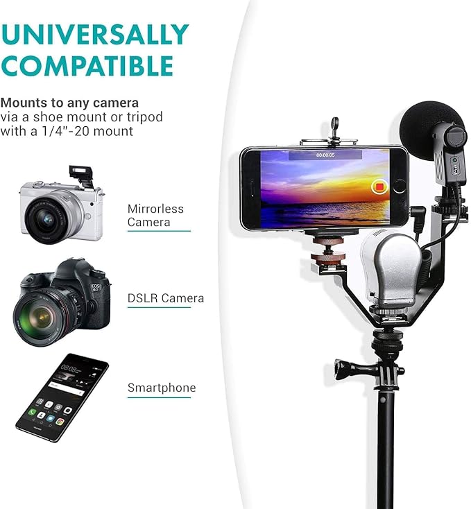 Movo MQ-THM01 Triple Shoe Bracket - Camera V Bracket for Lights, Monitors, Microphones and More (Small)