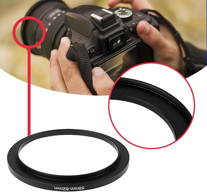 The Lord of the Tools 2Pcs Camera Filter Ring Adapter 55mm-62mm Aluminum Step-Up Ring Adapter for DSLR Lenses and ND UV CPL IR Filters
