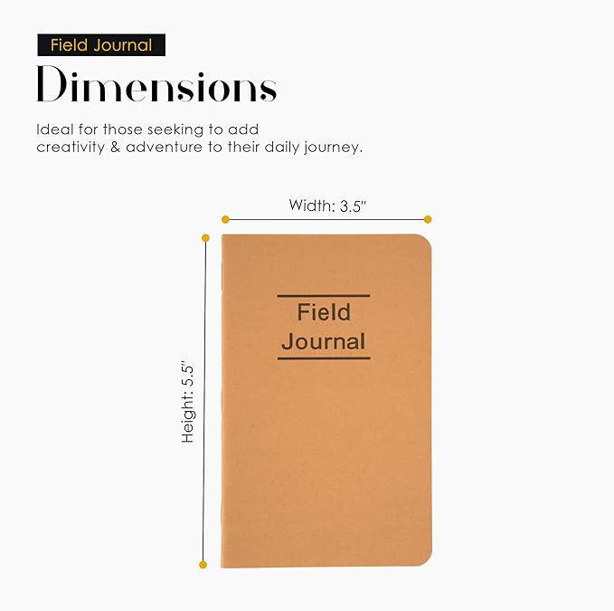 GSM Brands Field Journal - 3 Pack | Durable Pocket Notebook for Notes | 48-Page (24 Sheet) Kraft Book