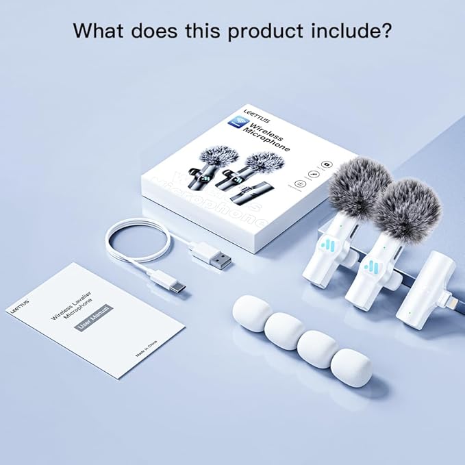 2pcs Lavalier Wireless Microphone for iPhone iPad Video Recording,Mini Microphone for Game Live Streaming,interviews,YouTube,TikTok,Vlog(White)