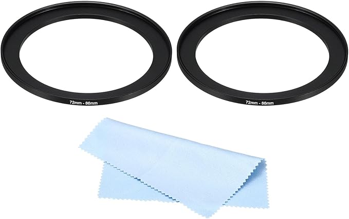 PATIKIL 72mm-86mm Metal Step Up Ring with Cleaning Cloth, 2 Pack Camera Lens Filter Adapter Ring Aluminum Filter Adapter Ring for Camera Lenses Hood, Black