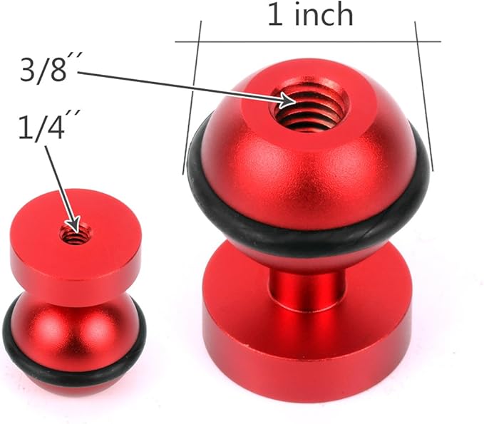 Metal Camera Ball Head Mount, 1-Inch Diameter, 1/4-Inch Hot Shoe Bracket for Diving Light (Red)