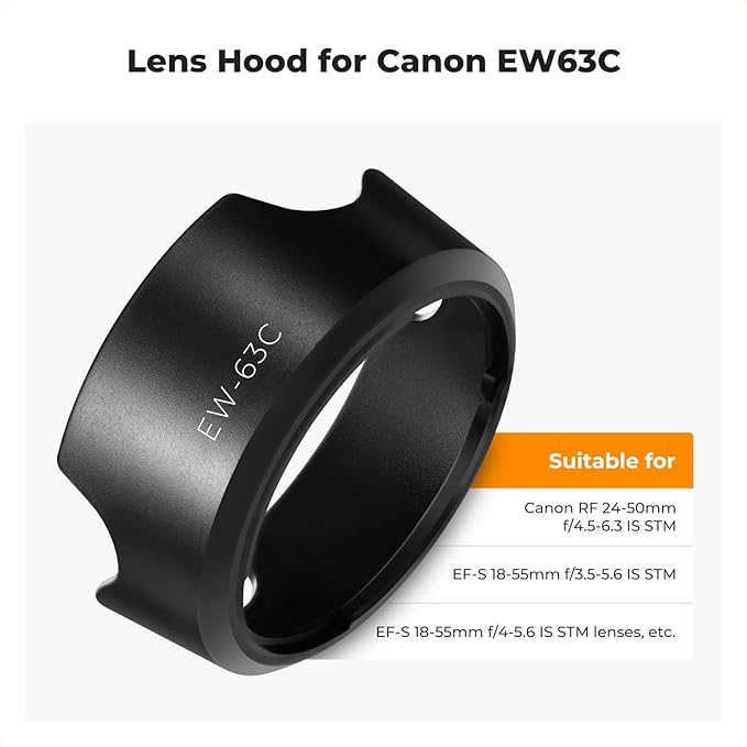 K&F CONCEPT Lens Hood Compatible with Canon RF 24-50mm f/4.5-6.3 is STM,EF-S 18-55mm f/3.5-5.6 is STM,EF-S 18-55mm f/4-5.6 is STM Lens, Reversible Snap on Camera Lens Shade Replacement of EW-63C Hood