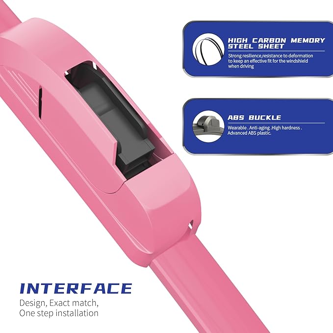 OEM QUALITY 26" + 19" Premium All-Seasons Durable Stable And Quiet Pink Windshield Wiper Blades (Set of 2)