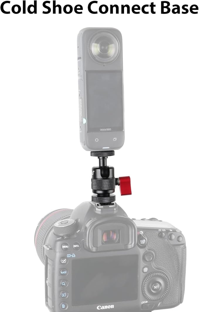 HSU Cold Shoe Mount Adapter, Aluminum 1/4”-20 Screw Hole 360° Rotation Camera Tripod Mount for Insta360 X4/X3/X2/X/RS/R/GoPro/Sony/DSLR Camera Flash and Other Cameras, Black