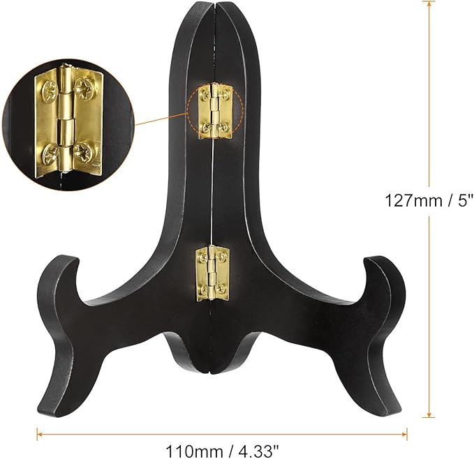 uxcell 5" Easel Plate Holder, Wooden Folding Display Stand Black for Decorative Picture Frame