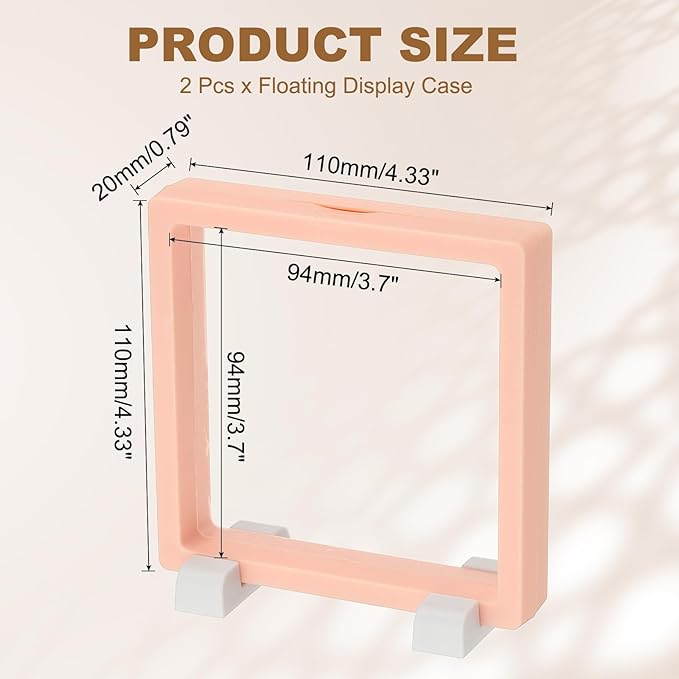 PATIKIL 2Pcs Floating Display Case, 4.3 Inch Jewelry Display Case Stand Challenge Coin Holder Frames Transparent Small Storage Box 3D for Necklace Bracelets Pendants, Pink/White