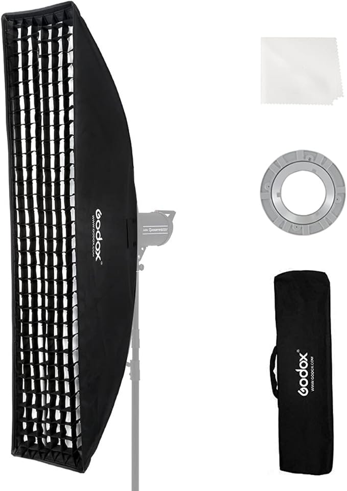 Godox FW30x120cm / 12"x47" Bowens Mount Strip Honeycomb Grid Softbox, Portable Softbox with Bowens Mount Speedring and Carry Bag, Strip Soft Box with Grid for Studio Strobe Flash Product Photography