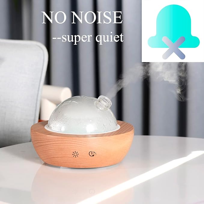 Glass Essential Oil Diffuser,Real Wood Base,Bluetooth Speaker,2025 Upgrade Aromatherapy Diffuser,Aroma Diffuse with Music Player,LED Light in 7 Colors，Home Office Bedroom（Non-Glass Reservoir）