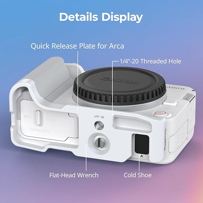 SMALLRIG R50 V Handgrip L-Shape Grip for Canon R50V with Quick Release Plate for Arca, Lightweight Ribbed Side Handle, Cold Shoe Mount, 1/4"-20 threaded holes, Support Vertical Shooting (White) - 5430