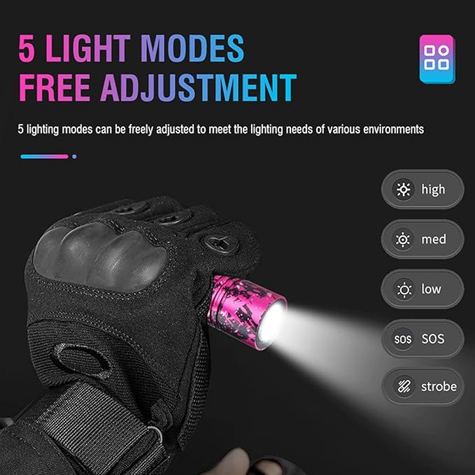 ULTRAFIRE Rechargeable Small LED Flashlight 800 Lumens 5 Modes Mini Tactical EDC Flash Light, Waterproof Pocket Flashlight for Kids Camping Outdoor (Pink)