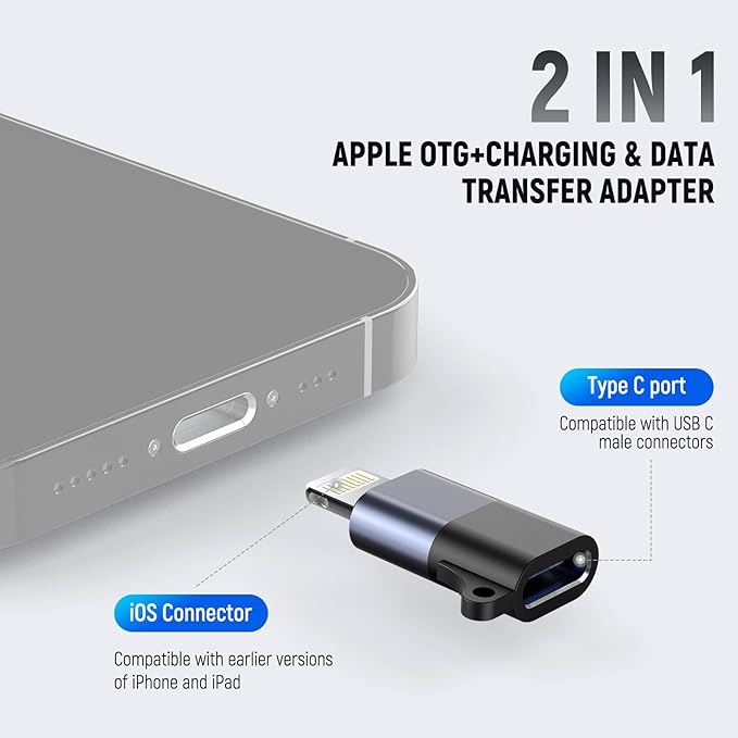 NEEWER USB C to iOS OTG Adapter 2 Pack Set, USB Type C (Female) to iOS (Male) Compatible with iPhone 14 13 12 11 X iPad Type C Wireless Microphone, LM4