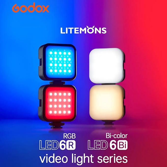 GODOX LED6Bi LED Video Light,Rechargeable Bi-Color Temperature LED Camera Light,Mini Fill-in Light 3200K-6500K Dimmable Support Magnetic Adsorption with 3 Cold Shoe Mounts for Vlog Live Streaming