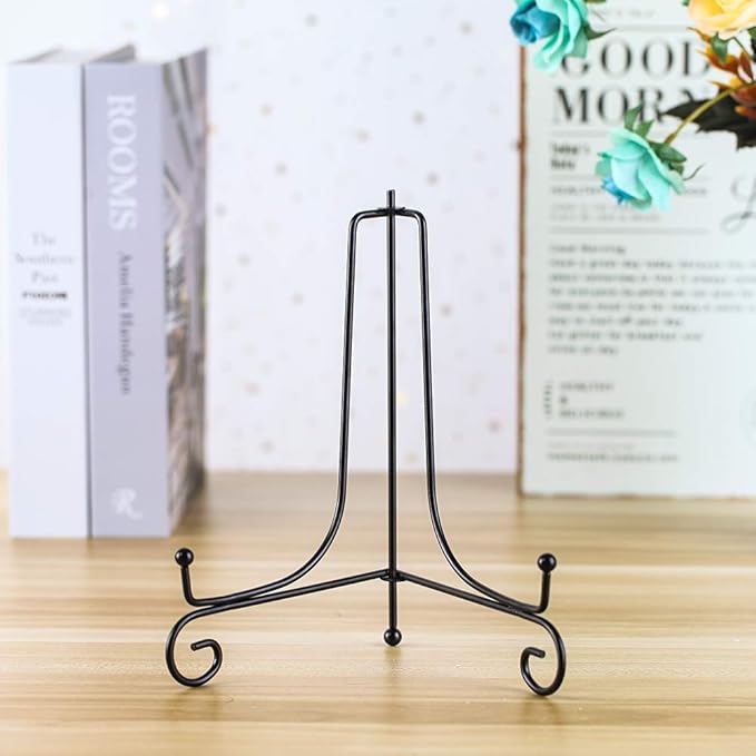 Artliving (4 pack) 8" Iron Display Stand, Black Iron Easel Plate Display Photo Holder Stand, Displays Picture Frames, Cookbooks, Decorative Plates, Tablets and Art
