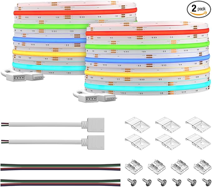 BTF-LIGHTING FCOB COB RGB LED Strip 840LED/m DC24V Color Changing Flexible High Density Uniform Light 16.4FTx2 Total 32.8FT 10mm Width for Indoor Decor(No Adapter or Controller)