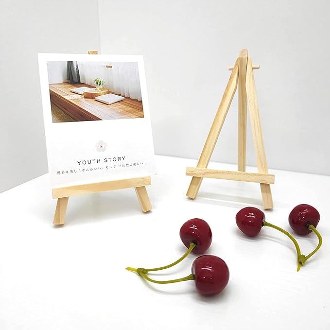 Medsuo 4pcs Pine Wood Mini Easel Triangle Frame Wedding Table Card Stand Display Holder for Displaying Wedding Business Card Painting Craft Drawing Photo Numbers Place Name Card Holder Display Stand