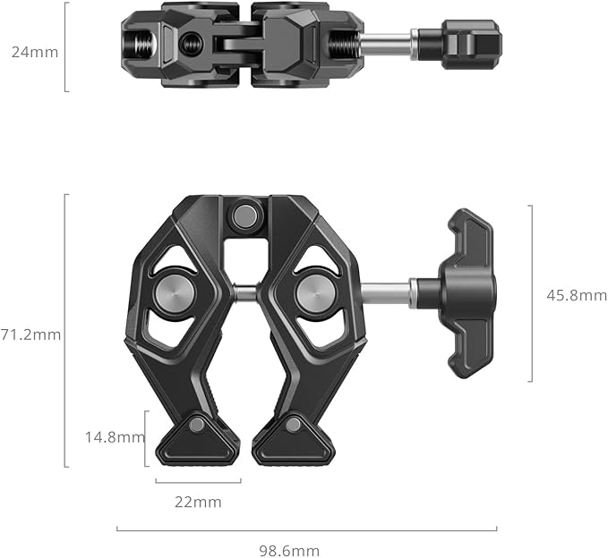 SMALLRIG Crab-Shaped Super Clamp with Swivel Tip & 1/4"-20 Expansion Holes, Max Clamping 50mm (2") for Camera Mounts, Tripod Accessories, Round Tube/Flat Surface, 5319