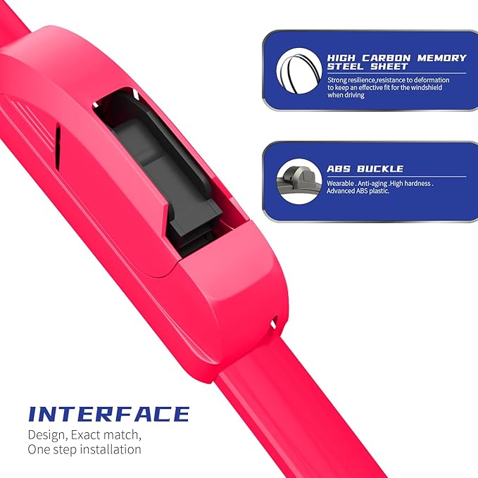 OEM QUALITY 26" + 22" Premium All-Seasons Durable Stable And Quiet Rose Red Windshield Wiper Blades (Set of 2)