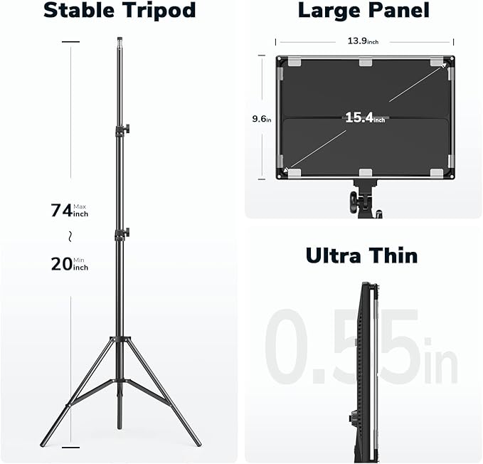 D50 Photography Lighting with Barn Door, 2-Pack 15.4" LED Video Light with Remote, 45W 3000K-8000K Dimmable Bi-Color Panel Light for Live Streaming/Wedding Shooting/Video Recording/Studio/Film