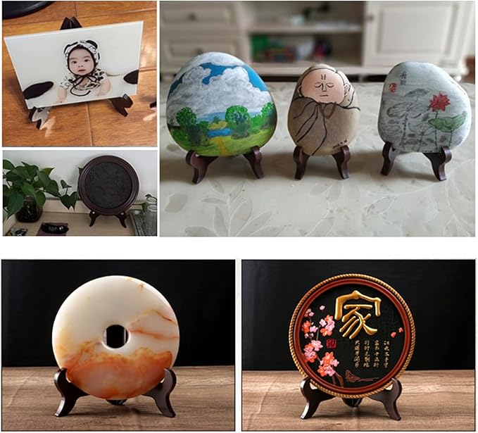 MIUPOO Wooden Display Stand,Black Wooden Photo Holder Stand, Displays Picture Frames, Decorative Plates,Desktop ornaments and Artwork Display Stand,4 Inches