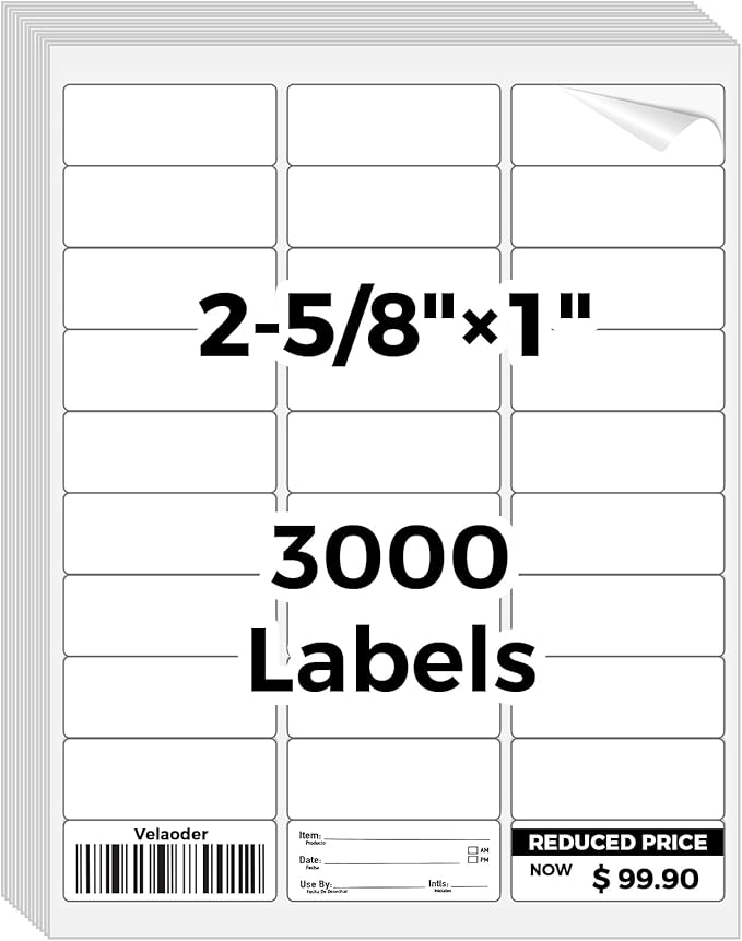 Mailing Labels for Laser/Inkjet Printer, Address Labels Stickers - 100 Sheets 1” x 2-5/8” 30 up Printable Sticker Paper, 3000 Address Label for Envelops
