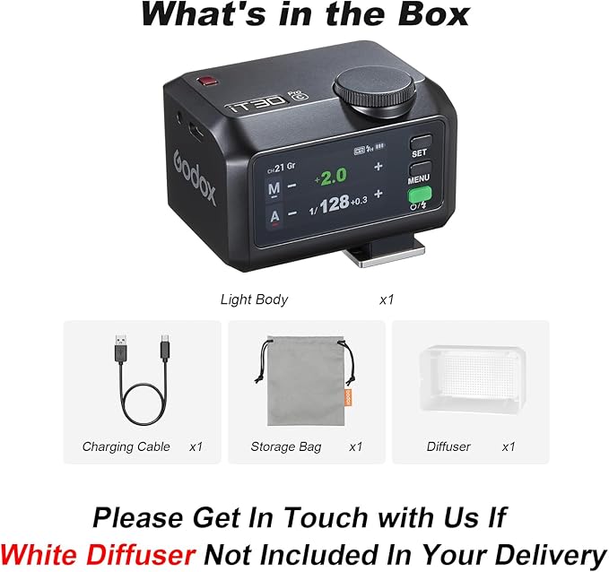 GODOX IT30Pro C GN15 IT30 Pro C IT30ProC IT30Pro-C TTL Mini Flash Kit for Canon with White Diffuser HSS 1/8000s 2.8" Full-Color Touchscreen(Black)——Godox Authorized Distributor