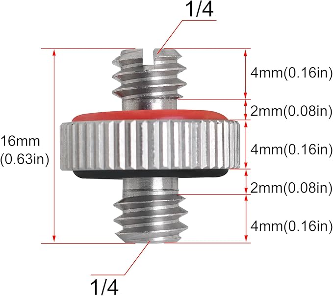 2PCS 1/4 Male to 1/4 Male Threaded Tripod Screw Adapter Conversion Screw with Rubber Grip and Groove Stainless Steel Silver for DSLR Monopods