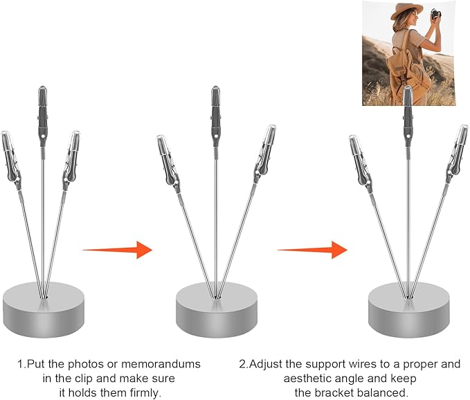 FaitAtten 6 Pack Desktop Photo Tree Holder Clip Round Base, 3-Branch Gift Card Holder with Clips, Memo and Picture Display Clip Holder Stand for Wedding Party Photo Clip Holder Table Numbers Silver