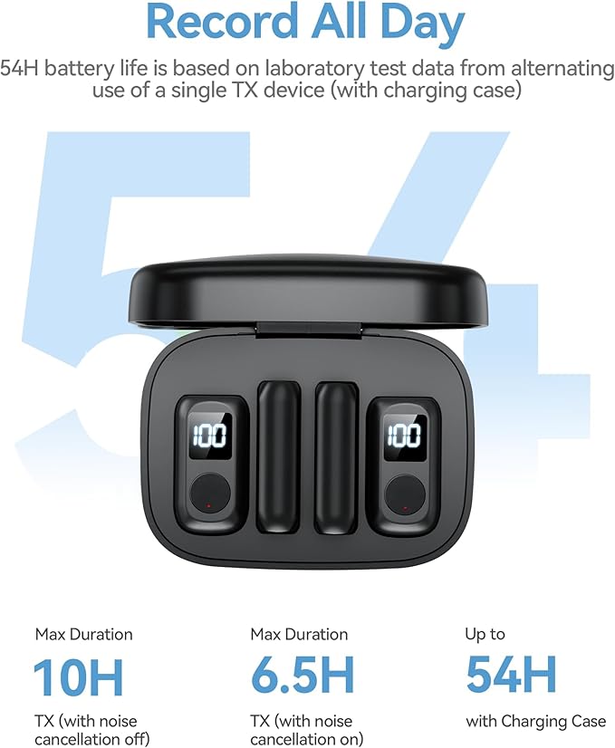 occiam Mini Lavalier Microphone for iPhone & Android Wireless Microphones Noise Reduction Magnetic Mini Lapel Mic with 54H Charging Case for YouTube Podcast Tiktok Vlogging Video Recording Black