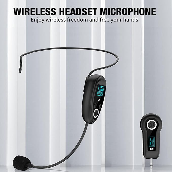 2.4G UHF Wireless Microphone System, Microphone Headset with 3.5mm 6.35mm Plug, Clear Sound Quality, Plug and Play, Wireless Mic for Speakers Fitness Instructor Tour Guides (1 for 2)