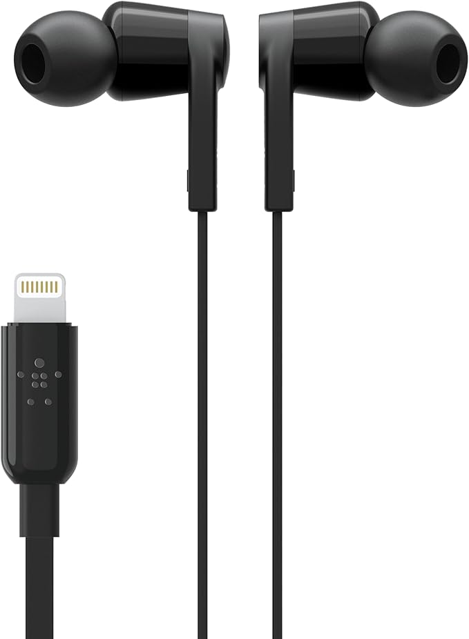 Belkin SoundForm Headphones - Wired In-Ear Earphones With Microphone- iPhone Headphones - Apple Wired Earbuds For iPhones & iPads With Lightning Connector (Black)