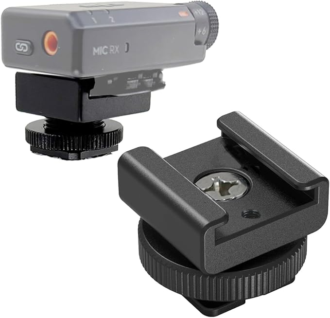 2pcs Cold Shoe Mount Adapter for DJI Mic 3/2/Mini/Rode/Hollyland/Saramonic Wireless Microphone Lavalier Receiver, Metal Camera Cage Adapter with 1/4" Tripod Hole Anti Drop Mic Accessories