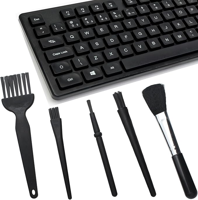 Small Nylon Anti Static Brushes Kit Portable Cleaning Brush Kit for Electronics Computer Keyboard Laptop Camera Phone (Black, Set of 5)