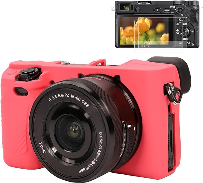 Pocoukate Case for Sony Alpha A6400, A6300, Camera, Soft Silicone Protective Cover Skin with Screen Protector Accessories for Sony Alpha A6400 / 6300 Digital Camera Silicone Case - Rose