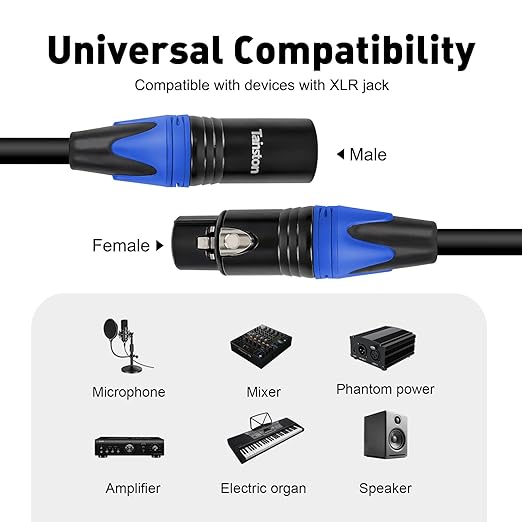 XLR Cable 15 Feet 2 Pack Premium XLR Microphone Cable 3-Pin Balanced Microphone Mic Cord Male to Female XLR Speaker Cable