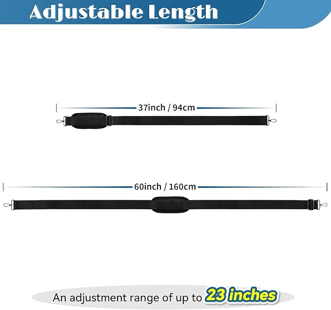 Duffle Bag Strap Replacement, Universal Heavy Duty Adjustable Shoulder Strap with Metal Hooks & Detachable Padded Pad for Messenger Bag, Laptop Bag, Camera Bag, Briefcase, Travel Duffel Bag