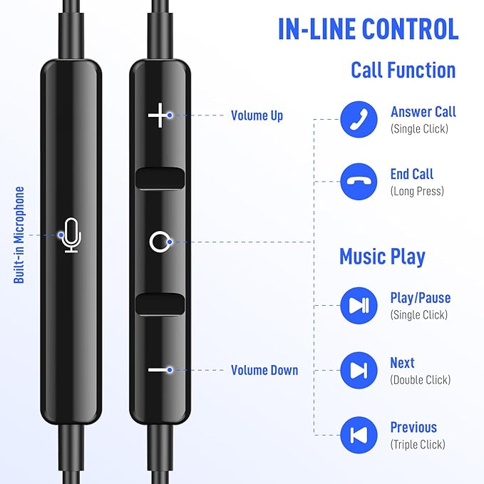 USB C Headphones for Samsung S26 S24+ S25 Ultra 23, Type C Earphones with Microphone Magnetic Volume Control HiFi Stereo Wired Earbuds for iPhone 17 Pro Max Air 16/Galaxy A53 S22 S21 FE Fold/Pixel 10