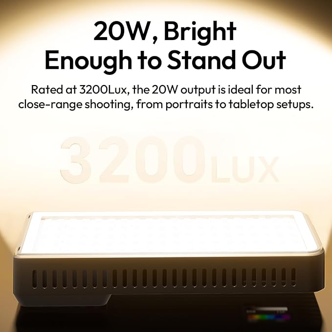 ULANZI K20 RGB Video Light, 20W LED Camera Light Panel for Photography, 1800-9000K CRI95+ 20 Effects, 3300mAh Rechargeable Portable Photo Video Lighting for DSLR Sony Canon Nikon Fuji Vlogging TikTok