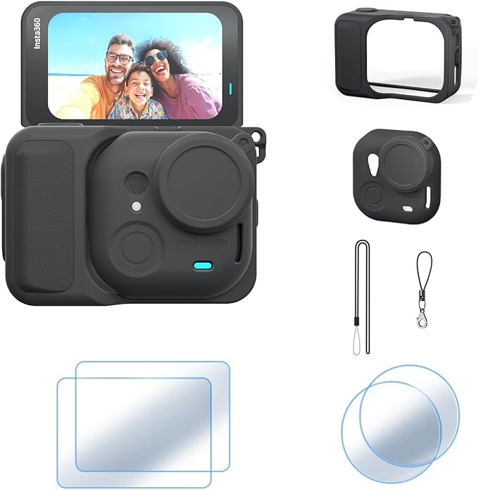 Silicone Protective Case for Insta 360 GO Ultra with 2Pcs HD Tempered Glass Screen Protectors and 2 Lens Films，Anti-Scratch Shockproof Full Body Skin for Insta360 GO Ultra Camera Accessories
