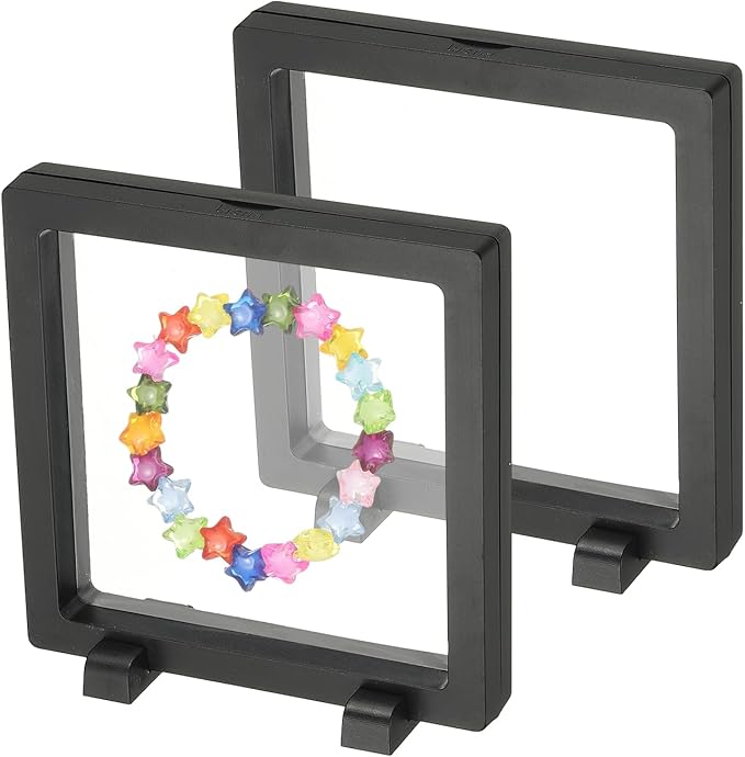 PATIKIL 2Pcs Floating Display Case, 5.5 Inch Jewelry Display Case Stand Challenge Coin Holder Frames Transparent Large Storage Box 3D for Necklace Bracelets Pendants, Black