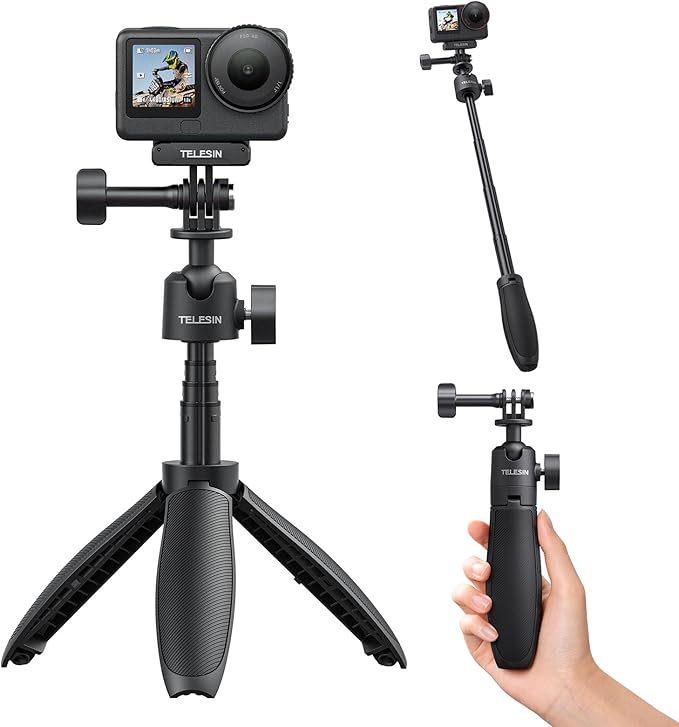 TELESIN 18.1'' Mini Selfie Stick Tripod for DJI OSMO Nano Action 6 5 4, GoPro Hero 13 12,Insta360 X5 X4 Ace Pro Camera Accessories, 360°Adjustable Monopod,Vlog Extended Handle Grip,Magnetic Base Stand