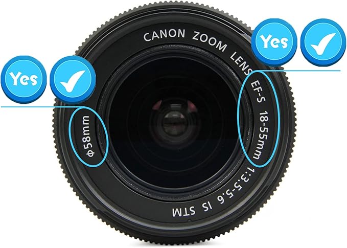 58mm Lens Cap Cover for Canon EF-S 18-55mm f/3.5-5.6 is II/STM/f/4-5.6 is STM Lens,Compatible for EOS Rebel T7 T6 T5 T8i T7i T6s T6i T5i T4i T3i T2i T1i SL3 SL2 SL1 4000D &More 58mm Filter Thread