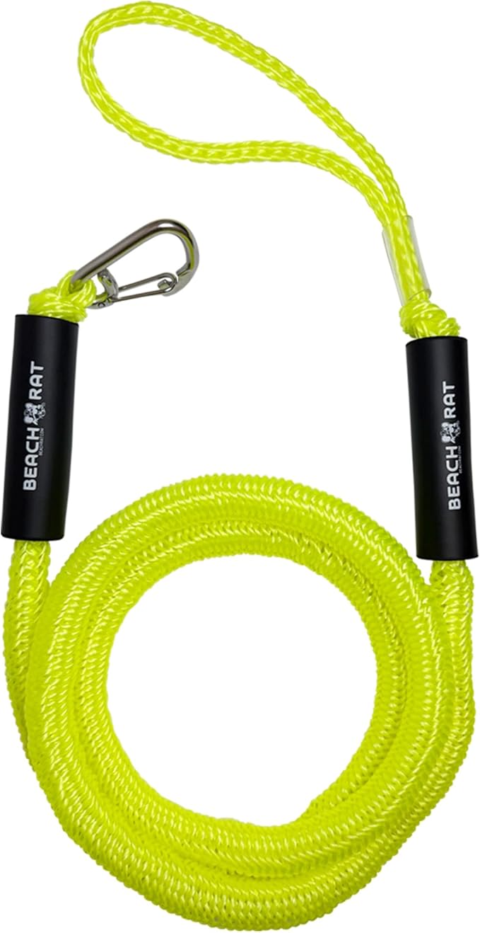 Beach Rat 7-14’ Bungee Boat Anchor & Dock Line with Stainless Steel Clip – Reduces Shock to Anchors, Docks, Cleats & Pylons – Boat Rope That Stretches – Beach Rat Anchor Accessory (Neon Yellow)